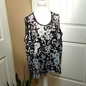 Mario Serrani plus size sleeveless black white flower XXL asymmetrical shirt